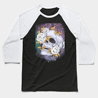 Skull with White Roses Baseball T-Shirt